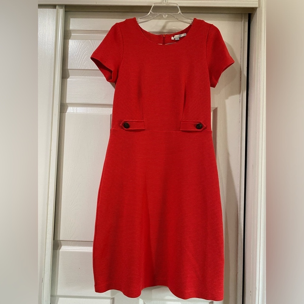 Boden Women's Red/Orange Dress Sz‎ 8L Ribbed Short Sleeve Midi